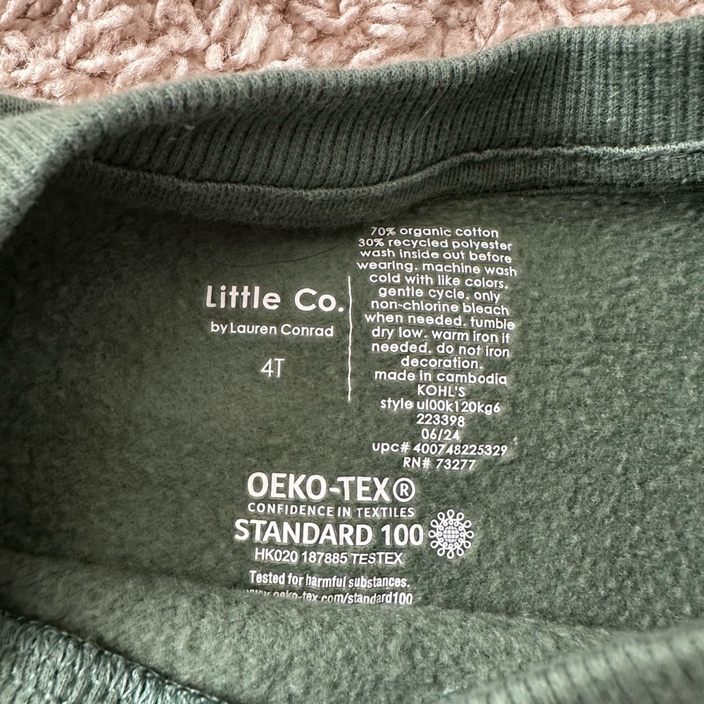 Little Co Lauren Conrad Green Joyful Kids holiday Sweatshirt 4 4T girl boy - Picture 3 of 4